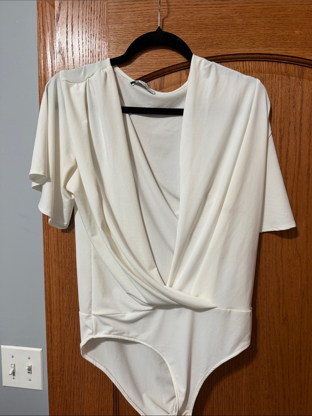 Zara Ivory Draped Wrap-Front Bodysuit